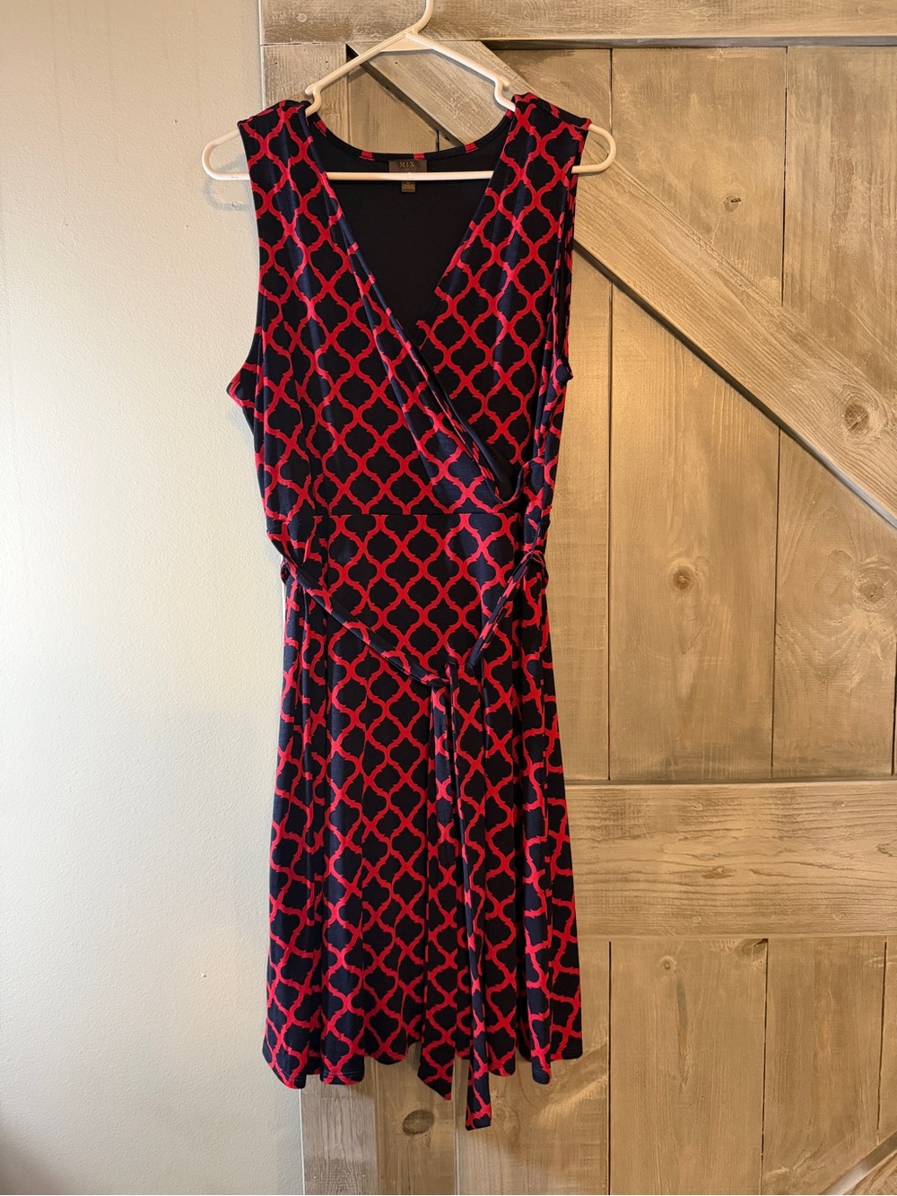 41 Hawthorn Navy Dress with Red Trellis Print